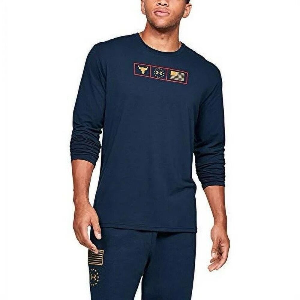 Under Armour Mens Blue Freedom Project Rock Respect Graphic Print T-Shirt XL